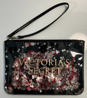Victoria's Secret Floating Confetti Sequins Wristlet Pouch Clutch Cosmetic Bag